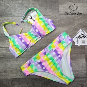 California Sunshine Floral Bandeau Bikini Swimsuit Size M